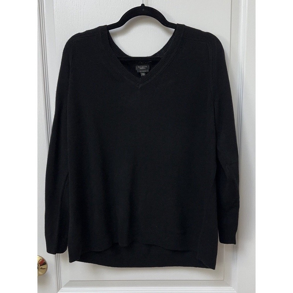 NWT Talbots 100% Cashmere Sweater Women's 2XP Black V-Neck Soft Luxury Knit